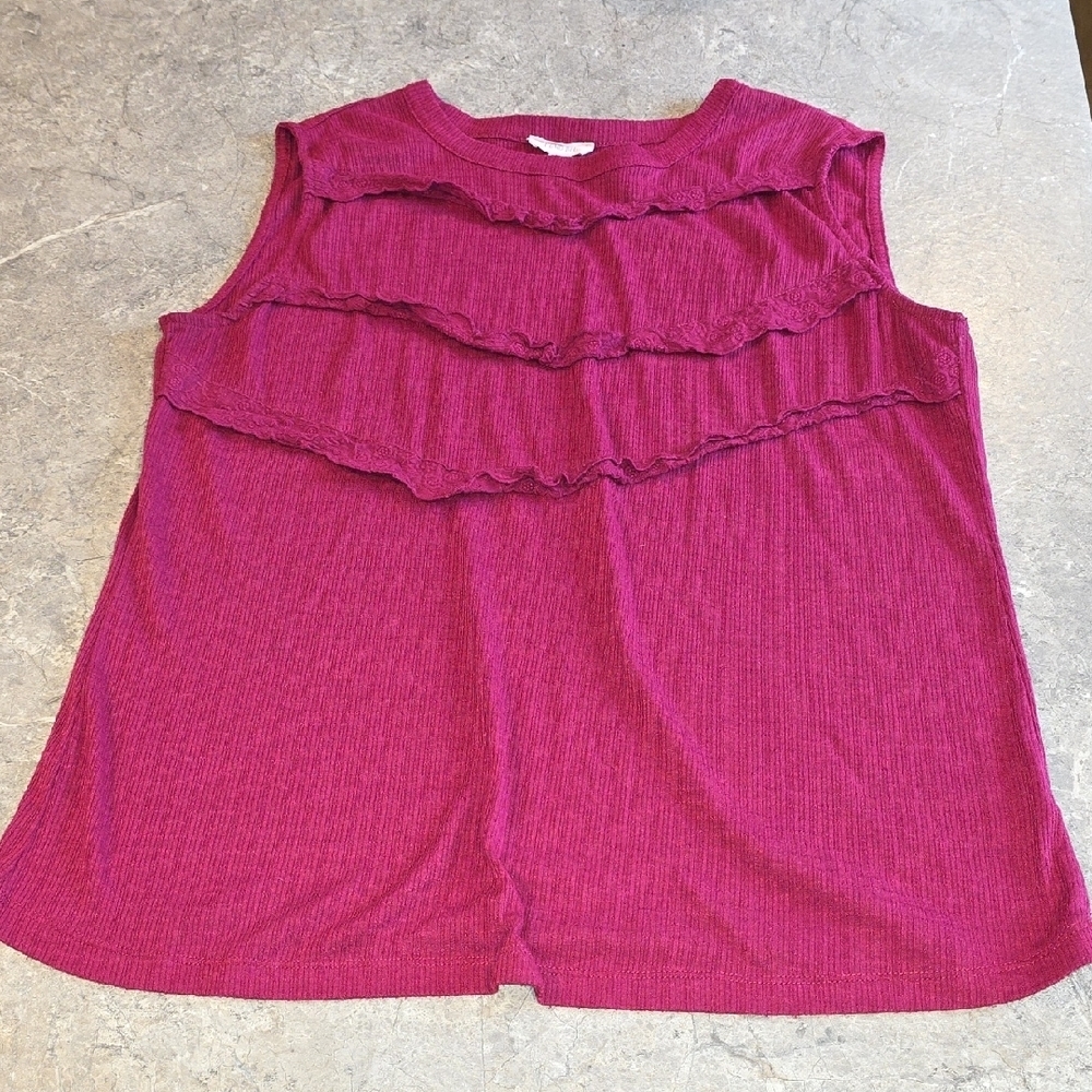(J43) Como Blu Sz L, Fuchsia Ruffle Tank Top